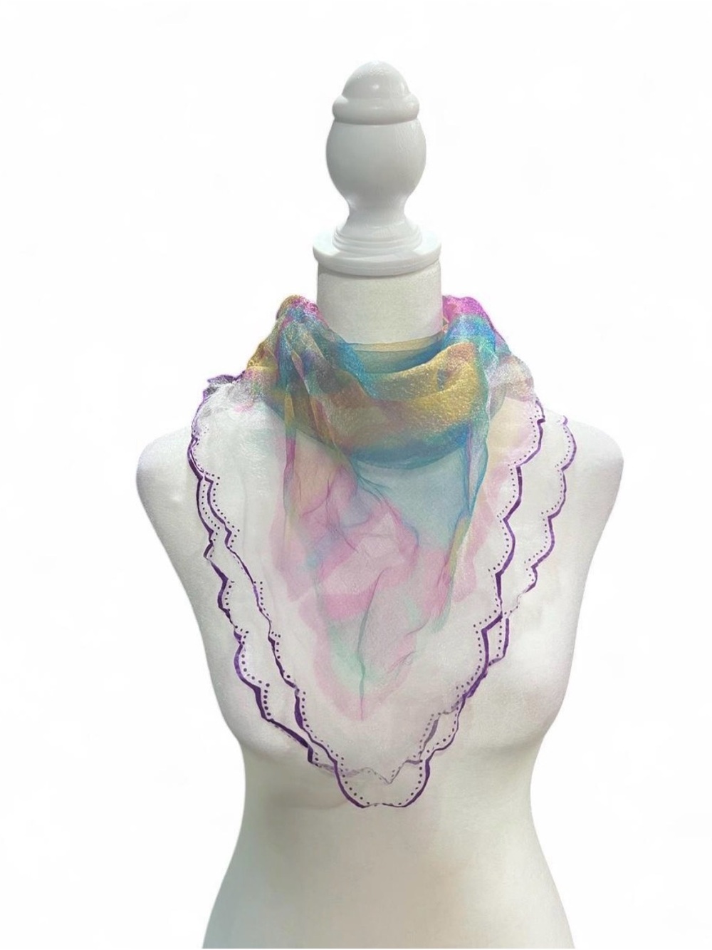 Lightweight Multi-Color Sheer Scarf with Purple Scalloped Edge